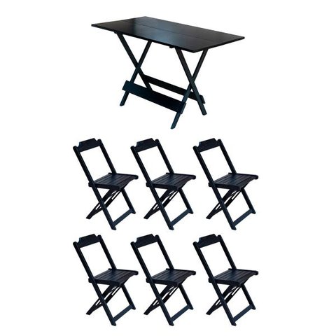 Conjunto Mesa de Madeira Dobrável 1,20x70 Preto 6 Cadeiras