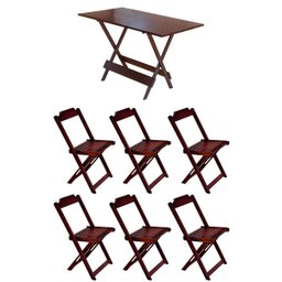Conjunto Mesa de Madeira Dobravel 120x70 Imbuia 6 Cadeiras - 1