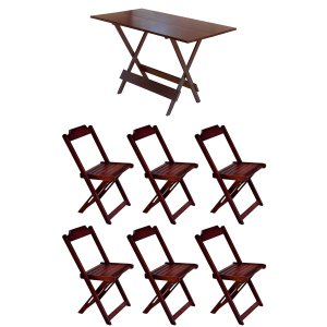 Conjunto Mesa de Madeira Dobravel 120x70 Imbuia 6 Cadeiras