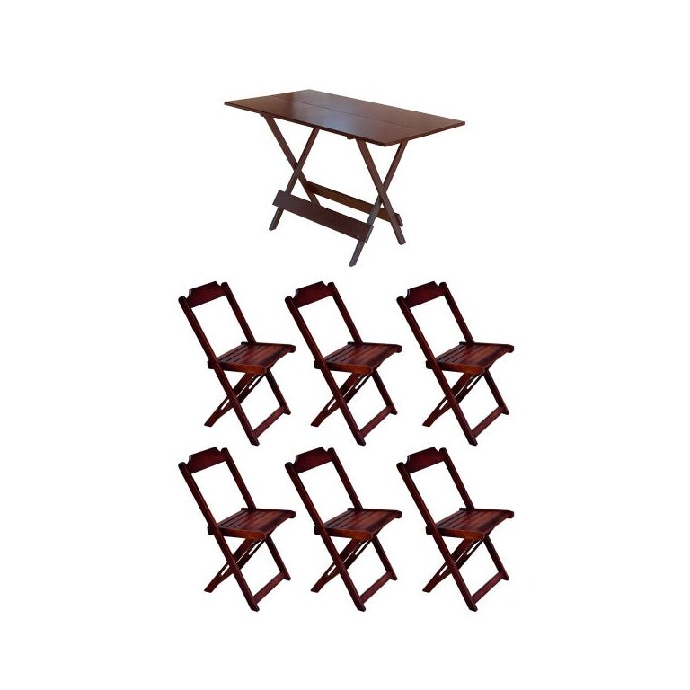 Conjunto Mesa de Madeira Dobravel 120x70 Imbuia 6 Cadeiras