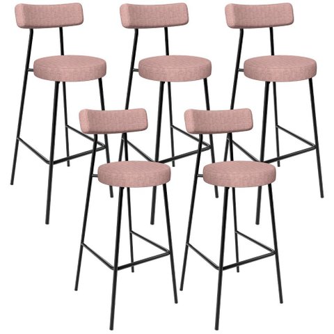 Kit 05 Banquetas Alta Bar Cozinha Sala de Jantar Aço Milão L02 Linho Rosa - Lyam Decor