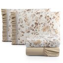 Ver imagem 1 de Jogo Cama Lençol Fiore Casal Padrão Estampado 180 Fios 100% Algodão com Babadinho 4 Peças Bege Flora