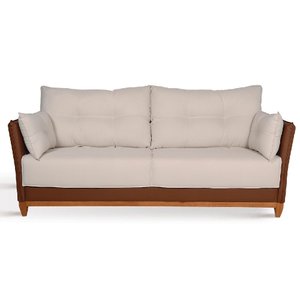 Sofá Living Londres 3 Lugares Suede Bege Com Nozes