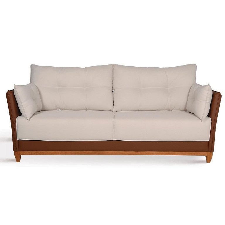 Sofá Living Londres 3 Lugares Suede Bege Com Nozes