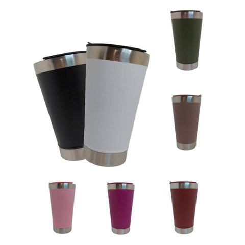 Copo Térmico Inox com Tampa e Abridor de Garrafas 473ml:Variado