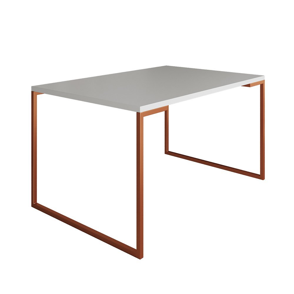 Mesa de Jantar Industrial Branca Manchester com Base Cobre - 2