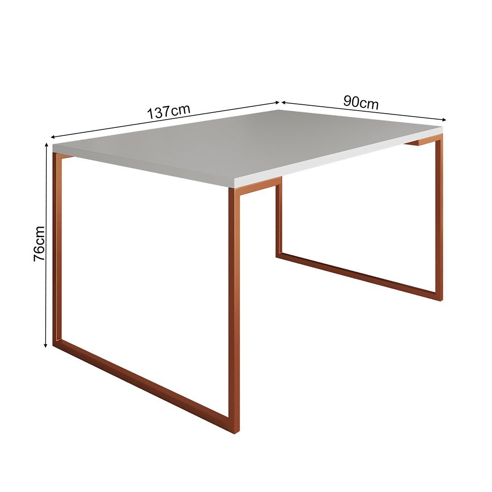 Mesa de Jantar Industrial Branca Manchester com Base Cobre - 3