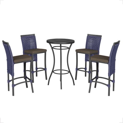 Mesa Bistrô e 4 Banquetas Roma Preta Corda Náutica Estofado 9 Trama Original