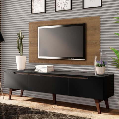 Rack Madesa Reims e Painel para TV até 55 Polegadas 2 Portas e 1 Gaveta Rustic/Preto Cor:Rustic/Pret