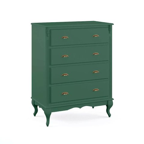 Cômoda de Madeira 4 Gavetas Pés Luis Xv 60816 Hannover - Verde Musgo
