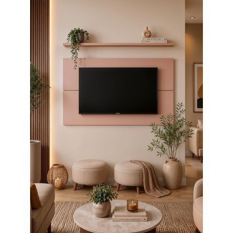Painel para TV com Prateleira 150cm Retro MDF Rosa Dallas - On Móveis