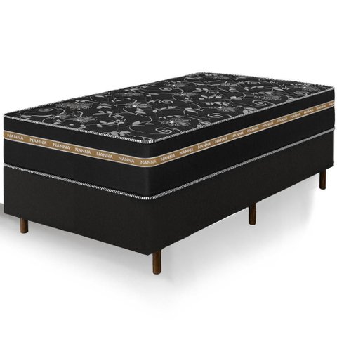 Cama Box Preta + Colchão Solteiro Ortho Suport Ortopédico Espuma D33 Pillow Paparazzi 88x188x65cm