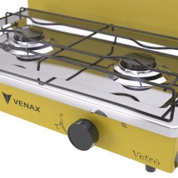 FOGAO DE MESA 2 BOCAS VENAX FLAMALAR VETRO AMARELO GAS GLP - 4