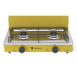 FOGAO DE MESA 2 BOCAS VENAX FLAMALAR VETRO AMARELO GAS GLP - 1