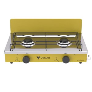 FOGAO DE MESA 2 BOCAS VENAX FLAMALAR VETRO AMARELO GAS GLP