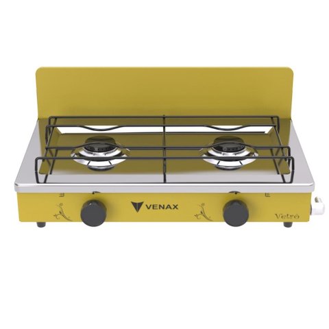 FOGAO DE MESA 2 BOCAS VENAX FLAMALAR VETRO AMARELO GAS GLP