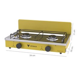 FOGAO DE MESA 2 BOCAS VENAX FLAMALAR VETRO AMARELO GAS GLP - 2