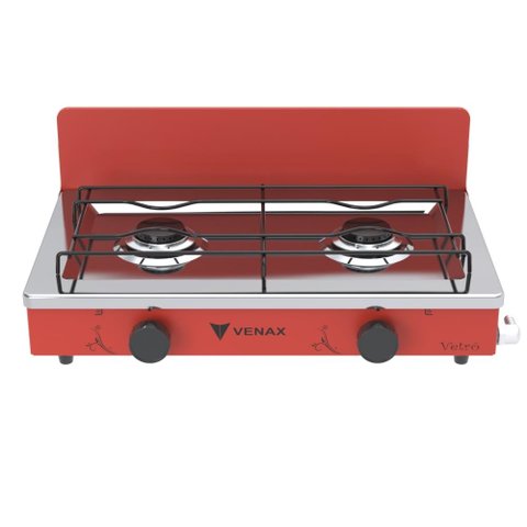 FOGAO DE MESA 2 BOCAS VENAX FLAMALAR VETRO VERMELHO GAS GLP