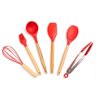 Jogo Utensílios de Cozinha em Silicone Madeira 7 Peças Vermelho Tenha em Casa - 1