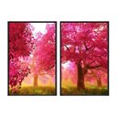 Ver imagem 1 de Kit 02 Quadros Decorativos - Flores de Cerejeira Paisagem Rosa Flnt034k - Tela Canvas - 60x80cm