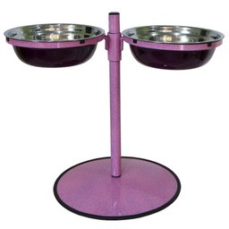 Comedouro Grande Duplo Inox Altura Regulável Gastrobel Rosa - 1