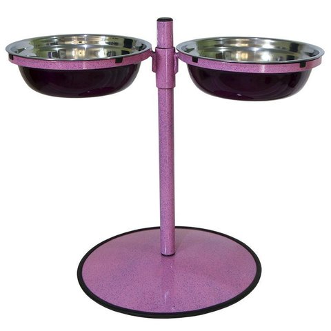 Comedouro Grande Duplo Inox Altura Regulável Gastrobel Rosa