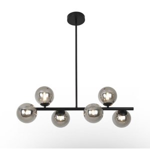 Lustre Pendente Jabuticaba 6 Globos Vidro Fumê Preto G9 Bivolt