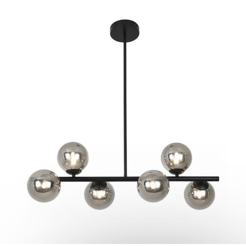 Lustre Pendente Jabuticaba 6 Globos Vidro Fumê Preto G9 Bivolt