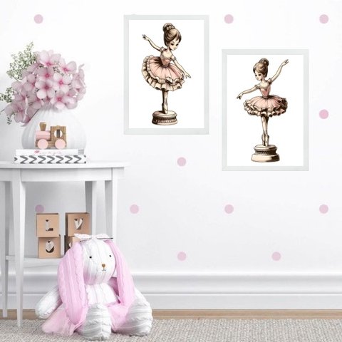 Kit 2 Quadros Quarto Menina Bailarina Caixinha Música 45x34cm:madeira Branca