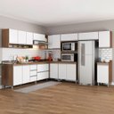 Ver imagem 1 de Cozinha Modulada de Canto Planejada 10 Pçs MDP Armário e Balcão Sabrina Branca MENU