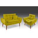 Ver imagem 1 de Kit 01 Poltrona + 01 Namoradeira Opala + 02 Almofadas Suede Amarelo -rv Decora