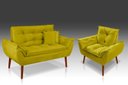 Ver imagem 1 de Kit 01 Poltrona + 01 Namoradeira Opala + 02 Almofadas Suede Amarelo -rv Decora