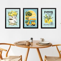Kit 3 Quadros Cozinha Italiana Limão Siciliano 45x34cm - com Vidro:moldura Branca - 1