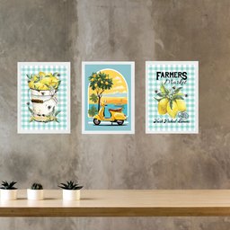 Kit 3 Quadros Cozinha Italiana Limão Siciliano 45x34cm - com Vidro:moldura Branca - 2