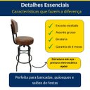 Ver imagem 3 de Banqueta Alta Bar Giratória com Encosto Cor Preta Assento Grosso Confortável Cor Whisky Kit 3 Peças