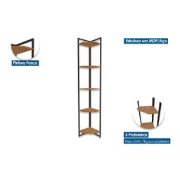 Estante de Canto Estilo Industrial 31cm 05 Prateleiras Li022 Kappesberg - Freijó/preto Fosco - 2