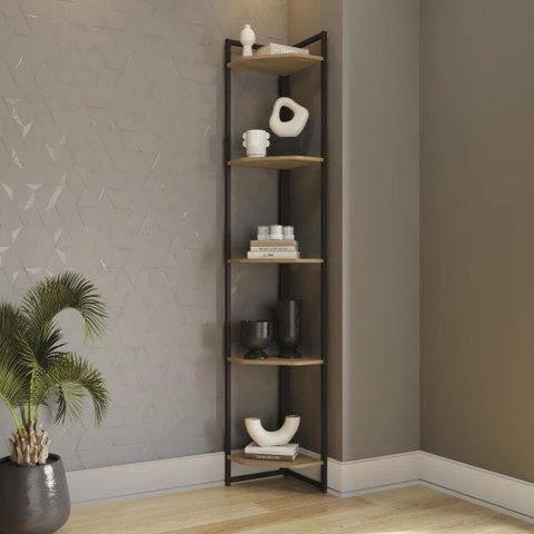 Estante de Canto Estilo Industrial 31cm 05 Prateleiras Li022 Kappesberg - Freijó/preto Fosco