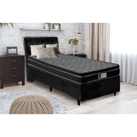Cama Box Baú Solteiro 88x188x62 Molas Ensacadas D28 Euro Pillow Montreal Preto - Sofá Casa