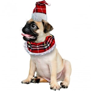 Roupinha Natalina Cachorro Porte Médio Gorro e Gola Xadrez