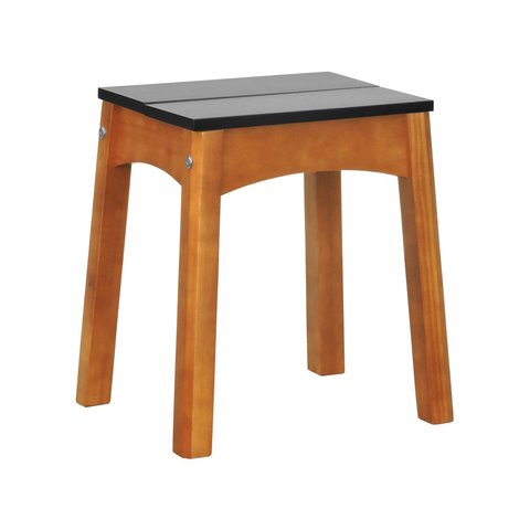 Banco Médio Áustria Madeira Maciça Assento Mdf Laqueado - Amêndoa/preto