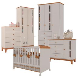 Quarto de Bebê 3 Portas com Cômoda Antonella Off White Caramelo - Canaã - 1