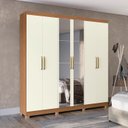 Ver imagem 1 de Guarda-Roupa Casal 6 Portas e 2 Gavetas com Espelho e Pés 235cm x 230cm Open Marrom/Canela/Off White