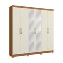 Ver imagem 2 de Guarda-Roupa Casal 6 Portas e 2 Gavetas com Espelho e Pés 235cm x 230cm Open Marrom/Canela/Off White