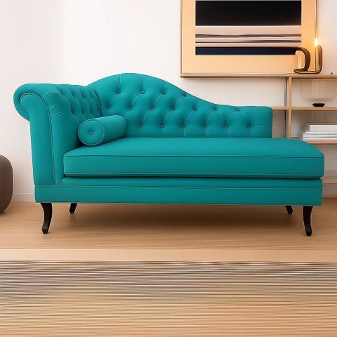 Recamier Divã Larissa 150cm Direito Suede:azul-turquesa/liso