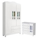 Ver imagem 1 de Cômoda e Guarda Roupa Infantil Ariel 3 Portas Branco Brilho - Carolina
