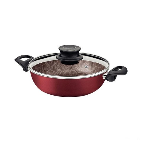 Fritadeira Multiuso Paris Antiaderente Starflon Max Vermelho com Tampa de Vidro 24 Cm 2,8