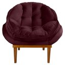 Ver imagem 2 de Poltrona Decorativa Veludo Vinho Base Madeira Castanho