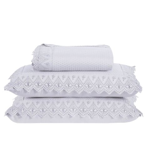 Colcha Queen Home Madrid com Bordado Inglês 300 Fios 3 Peças - Branco