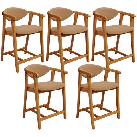 Kit 05 Banquetas Baixa para Cozinha Sala Jantar Bancada Cecília L02 Bouclê Mostarda - Lyam Decor