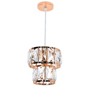 Pendente 15×15×150cm E14×1 Metal Dourado+cristal